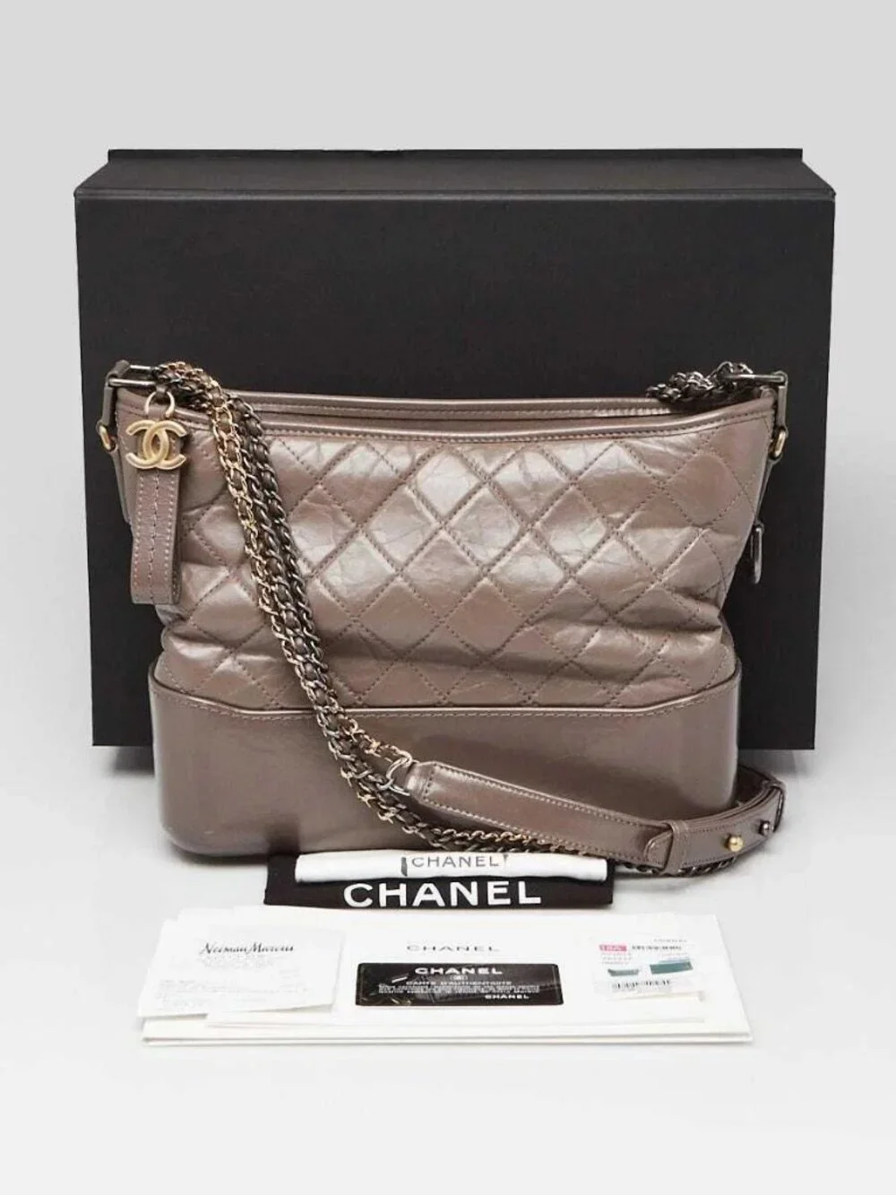 Chanel Grey Calfskin Leather Medium Gabrielle Hobo Bag